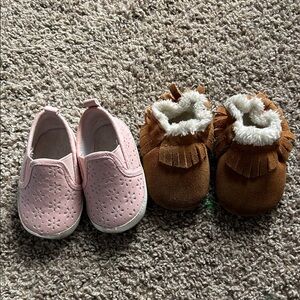 Pink and Brown Baby Shoes Set
